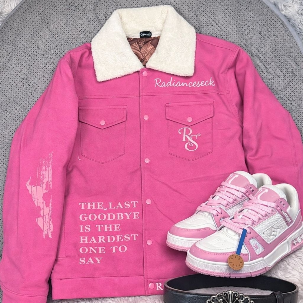 & Other Stories Pink Varsity Jacket with White Collar